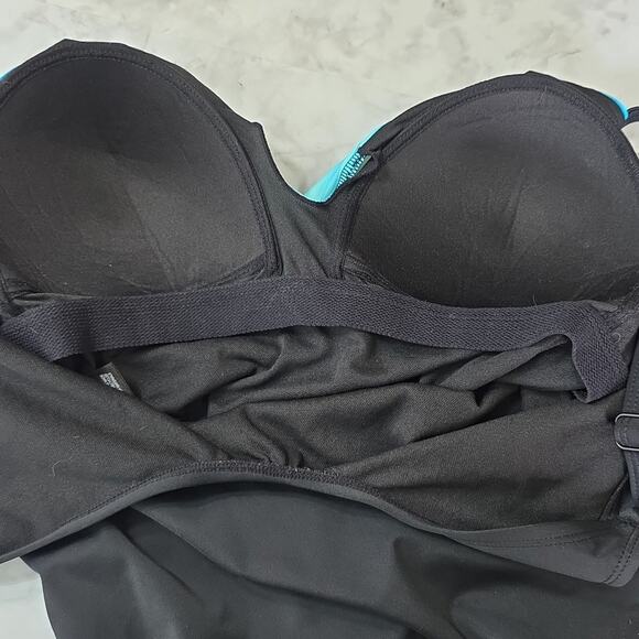 Embrace Your Curves Miracle Brand Sz 1X Black Turquoise Ruching Makenna Swimsuit - Picture 13 of 15